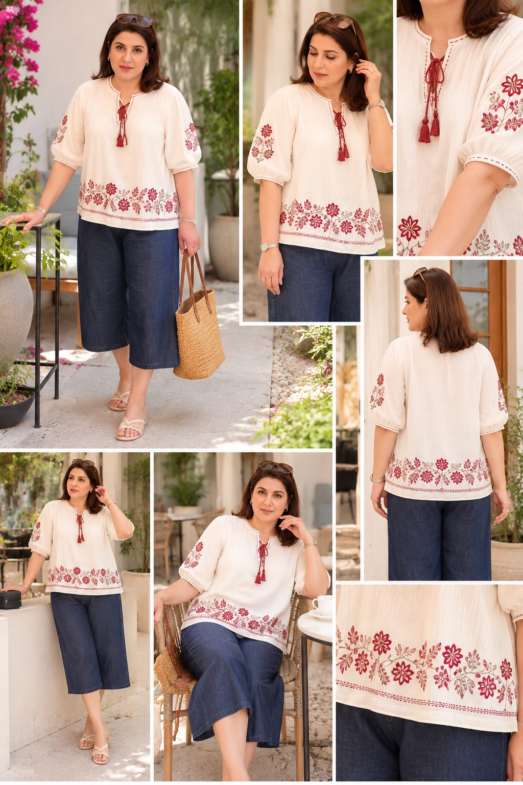 White Embroidered Casual Top