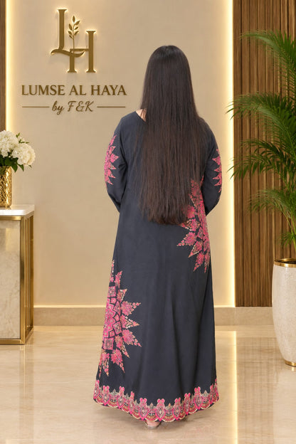 Rang-e-Gul – Elegant Black & Pink Printed Kaftan