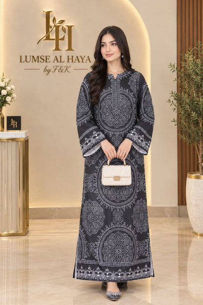 Noir Royale – Black Printed Women’s Kaftan