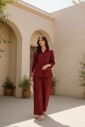 Maroon Lawn Co-ord Set | Shirt & Trouser