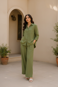 Olive Green Lawn Co-ord Set | Shirt & Trouser