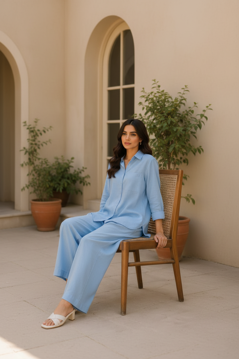 Sky blue Lawn Co-ord Set | Shirt & Trouser