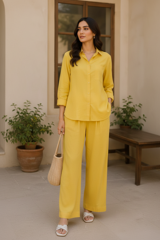 Yellow Lawn Co-ord Set | Shirt & Trouser