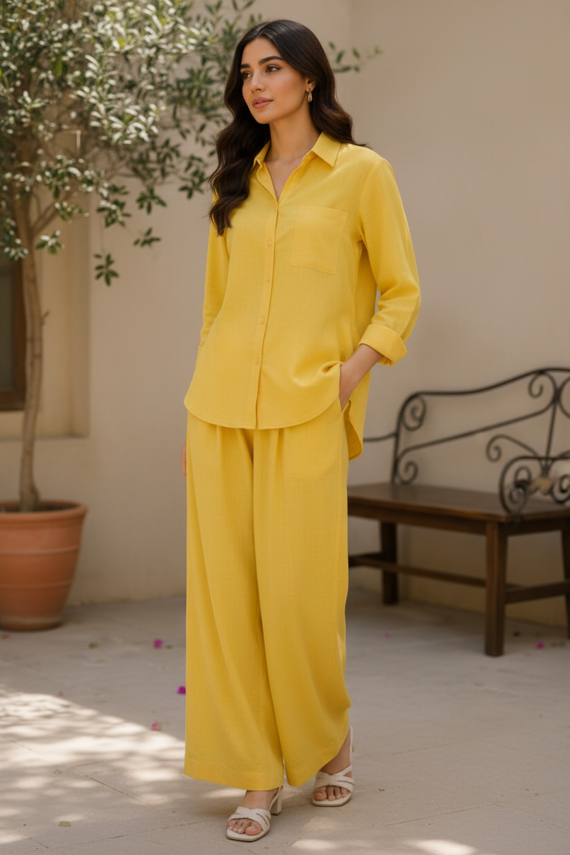 Yellow Lawn Co-ord Set | Shirt & Trouser